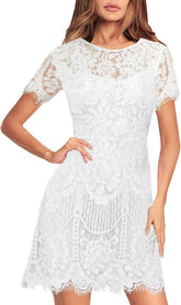 Women'S Elegant round Neck V-Back Wedding Guest Floral Lace Cocktail Party a Line Dress 910